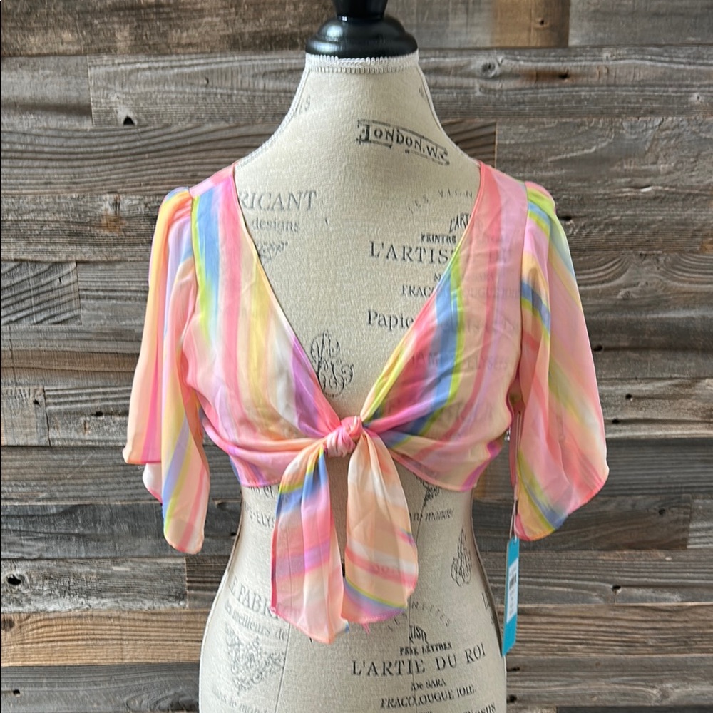 NWT Beach Bunny Mae Tie Front Crop Top Beach Coverup Stripe Size Small - Picture 1 of 9